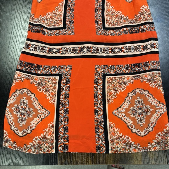 Maeve Anthropologie Canna Orange Black Silk Bandana Print Shift Dress Size 2 Zip - Picture 2 of 7
